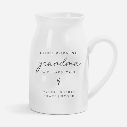 Personalized Grandma Ceramic Vase - Custom Good Morning Grandma We Love You Flower Vase with Grandkids Names, Unique Gift for Mom, Nana, Gigi, Mother's Day, Birthday - color: Style 01