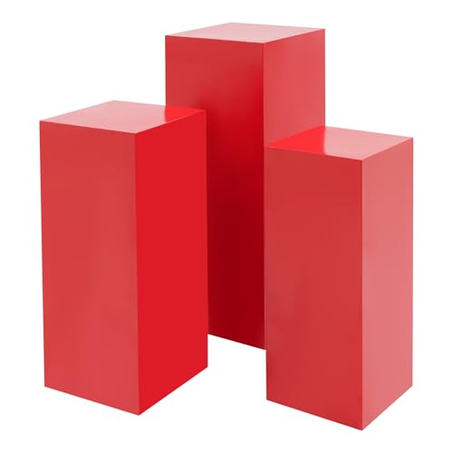 3/6 PCS Square Tall Pedestal Stand Metal Square Pedestal Stand Tall Pedestals Cake Stands for Party Wedding Birthday (Red, 3Pcs) - color: Red, size: 3Pcs