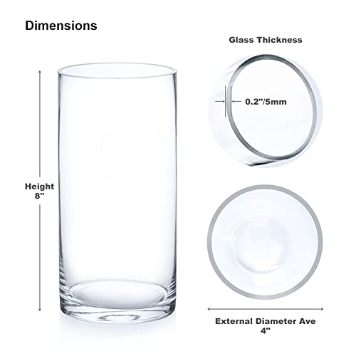 Enova Floral Clear Glass Cylinder Vase 4 x 8 Inches, Clear Flower Vases, Pillar Candle Hurricane Floating Candle Holder Vase, Glass Flower Vase for Wedding Centerpieces, Home Office décor (1 Piece) - size: 4W x 8H