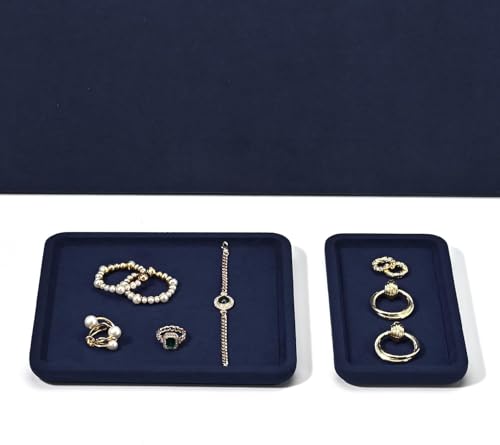 Microfiber Jewelry Trays Stackable Ring Earring Bracelet Necklace Bangle Watch Display Tray Drawer Organizer 3.93 * 3.93 * 0.59inch (Blue - color: Blue, size: 10*10cm Tray