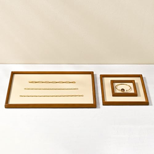 Jewelry Display Tray for Ring Earrings Necklace Bangle Solid Wood Jewelry Dish Tray Catchall(S,Beige) - color: Beige, size: 18 * 10 * 1.5cm