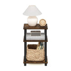 Furinno JUST Side Table, 3-Tier End Table, Open Shelves Night Stand, Bedside Table, Toolless Assembly, for Living Room, Bedroom, Bathroom, Amber Pine - color: Amber Pine/Black, size: 3-Tier, Round Pole, style: 1-Pack