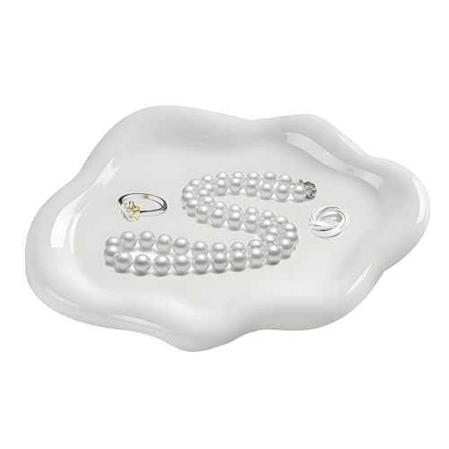 Ceramic Jewellery Dish Trinket Dish Jewelry Tray Cloud Shape Tray Perfume Tray Rings/Earrings/Bracelets/Watch/Keys Tray for Valentine's Day//Mother's Day/Birthday Gift (White) - color: White