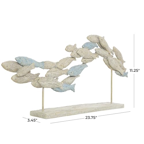 Deco 79 Polystone Fish Decorative Sculpture Textured Ombre Swimming Home Decor Statue with Stand, Accent Figurine 24" x 3" x 11", Light Blue