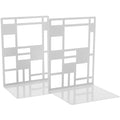 2Pcs Minimalist Metal Bookends Sturdy Hollow Square Book Holders in White Desktop Book Organizers with Elegant Pattern Design for Home and Office Decor