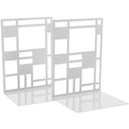 2Pcs Minimalist Metal Bookends Sturdy Hollow Square Book Holders in White Desktop Book Organizers with Elegant Pattern Design for Home and Office Decor
