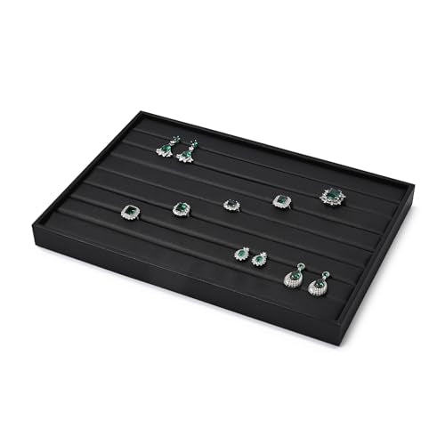 Ring Display Tray Black Jewelry Organizer Tray PU Leather Ring Earrings Display Organizer Tray - style: Ring Tray