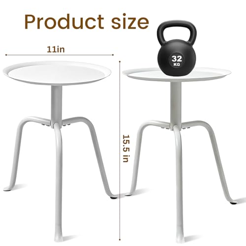 Plant Stand Indoor Outdoor, 11'' Round Black Mid Century Single Plant Table, 3-Leg Small Metal Plant Holders Flower Pot Stand, Modern Round Small Side End Table with Raised Design (White) - color: White