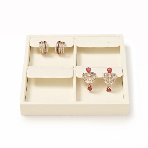 Oirlv Microfiber 4 Slots Jewelry Earring Display Tray Earring Display Organizer Tray(Beige) - color: 4 Earrings P13403
