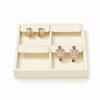 Oirlv Microfiber 4 Slots Jewelry Earring Display Tray Earring Display Organizer Tray(Beige) - color: 4 Earrings P13403