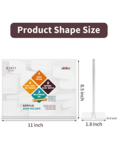 NIUBEE Acrylic Sign Holder 8.5x11 Inches 3 Pack Horizontal, T Shape Double Sided Clear Frames, Plastic Paper Flyer Display Holder, Document Menu Table Stand for Office, Store -Landscape - size: 8.5 x 11 Inches Horizontal