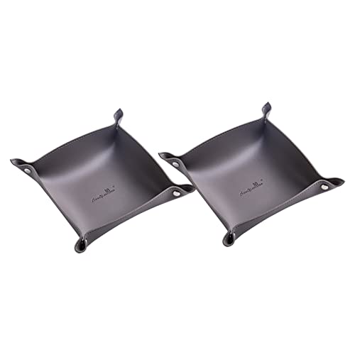 SANQIANWAN Leather Jewelry Valet Tray for Women and Man, Portable Entryway Table Tray Bedside Nightstand Desk Tray Small Catchall Travel Dish Plate for Key,Wallet,Watch,Coin (2PCs Grey-B) - color: 2pcs Grey-b, size: 8×8
