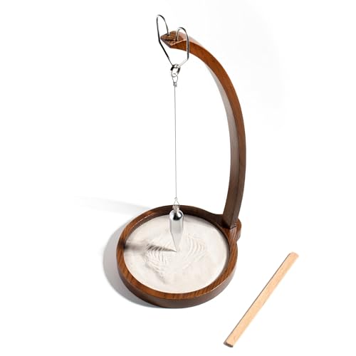 Kihomi Wooden Sand Pendulum for Desk | Creative Swinging Sand Tracing Pendulum | Magical Kinetic Decor for Zen Office and Home Decor | Relaxing Accessories for Tensegrity and Ornament Gifts (Brown)