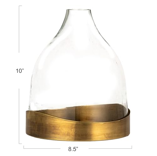 Creative Co-Op Sophisticated Glass Cloche with Metal Tray, Clear and Antique Brass - color: Antique Brass
