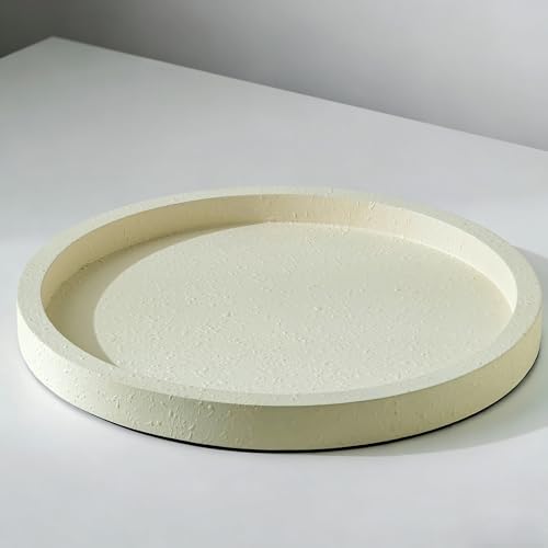 Hanobe Decorative Tray for Coffee Table: Round Ottoman Tray for Living Room 12" Modern Dining Table Organizer Decor Dresser Display Entryway Countertop Cream White