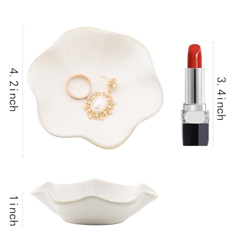 Ceramic Ring Dish, Jewelry Dish Holder, Small Trinket Tray Plate for Earrings Rings Necklaces Keys, for Mom Friend Sister (White Surface) - color: White Surface