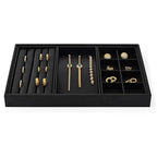 Oirlv 4 in 1 Black Premium Leather Multifunctional Jewelry Display Tray for Rings,Earrings and Bracelets Organizer and Storage - style: P01708