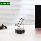 Marble Phone Stand with Metal Holder, Charging Available While Using, Swipe Up to Unlock, Made of Natural Marble as Business Card Holder for Office Desk (Wooden Black + Black) - color: Wooden Black + Black