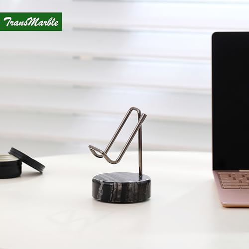 Marble Phone Stand with Metal Holder, Charging Available While Using, Swipe Up to Unlock, Made of Natural Marble as Business Card Holder for Office Desk (Wooden Black + Black) - color: Wooden Black + Black