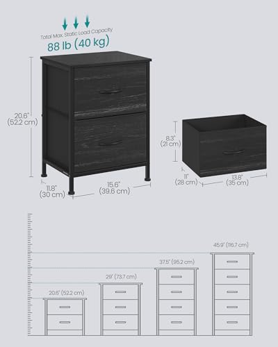 SONGMICS BELLAH Collection - Dresser for Bedroom, Chest of Drawers, Nightstand, 2 Drawers, Storage Organizer Unit, Closet, Entryway, Modern, Ebony Black ULGS312BE02S - color: Ebony Black, size: 1 Pack