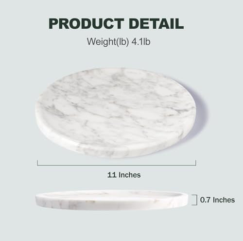 Natural Marble Decorative Tray for Bathroom Bedroom Kitchen Dresser, 11” Round Vanity Trays for Jewelry, Perfume, Cosmetic, Candle, Countertop Storage Organizer for Home Decor White, Arabescato - color: Arabescato, size: 10.9"