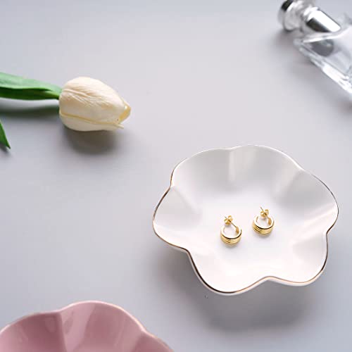 HANKOR 4.7 inch Small Ring Dish, Ceramic Jewelry Holder Tray, White Catch All Trinket Bowl for Keys Rings Earrings - color: White