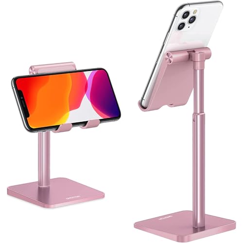 OMOTON Cell Phone Stand, Adjustable Angle Height Desk Phone Dock Holder for iPhone Air/17 Pro Max / 11 Pro/XS Max/XR, Samsung Galaxy S20 / S10 / S9 / S8 and Other Phones (3.5-7.0-Inch), Rose Gold - color: Rosegold