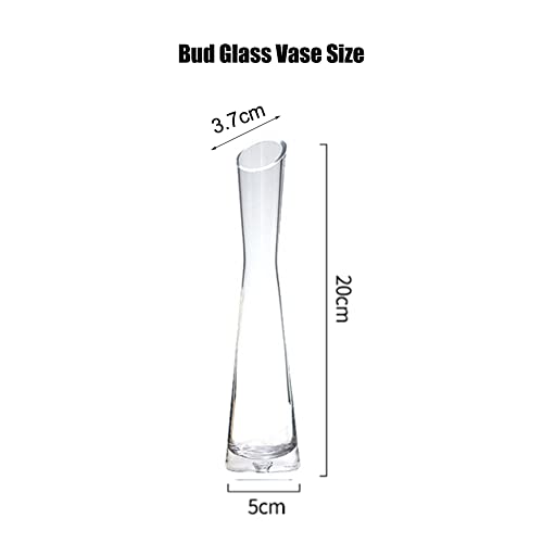 Hand-Made Blown Art Bud Glass Vase Clear Small Glass Vase Glass Flower Vase Heavy Base Single Stem Flower Drop Vase for Flower and Office Bud Home Wedding Decor (Oblique Mouth)
