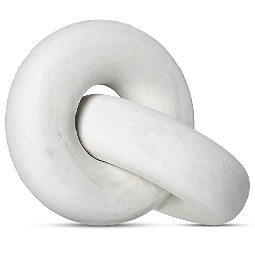 Yalikop 2 Link Wood Chain Link Decor Coffee Table Wooden Knot Decor Hand Carved Modern Farmhouse Ornament Boho Rustic Natural Chain Items for Home Living Room Bedroom Shelf Decorations(White) - color: White