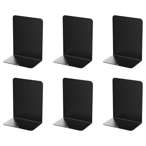 Book Ends, 6 Pieces Metal Bookend for Shelves, Bookends for Heavy Books, Book Holders for Shelves, Desk Organizers, Book Dividers for Office, School, Bookstore, Home - color: A-black-frosted Surface, size: 6 Pieces