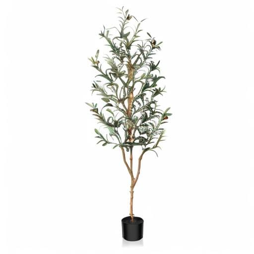 Kazeila Artificial Olive Tree 5FT Tall Faux Silk Plant for Home Office Decor Indoor Fake Potted Tree with Natural Wood Trunk and Lifelike Fruits - size: 5ft