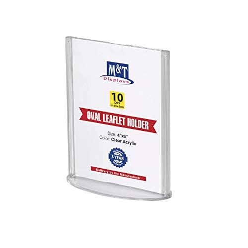 M&T Displays Double Sided Oval Clear Acrylic Leaflet Holder 4x6 inch Pocket Desktop Table Stand Desk Organizer Menu Advertising Flyer for Restaurant Hotel Office (10 pack) - size: 4x6