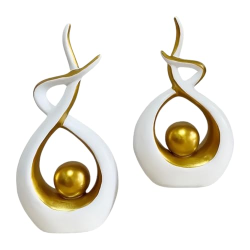 Fenteer 2X Abstract Art Statue Decorative Shelf Decorations Ornament Modern Home Decor Accents for TV Cabinet Office Mantelpiece Gift, Gold