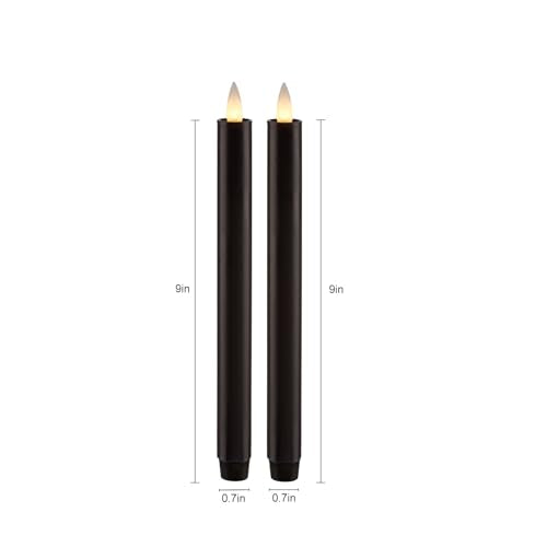 Flameless Taper Candles Flickering with Remote and Timer, 3D Moving Flame Taper Candle Battery Operated to 400 Hours, 9 Inch Window Candles, (Black) - color: Black