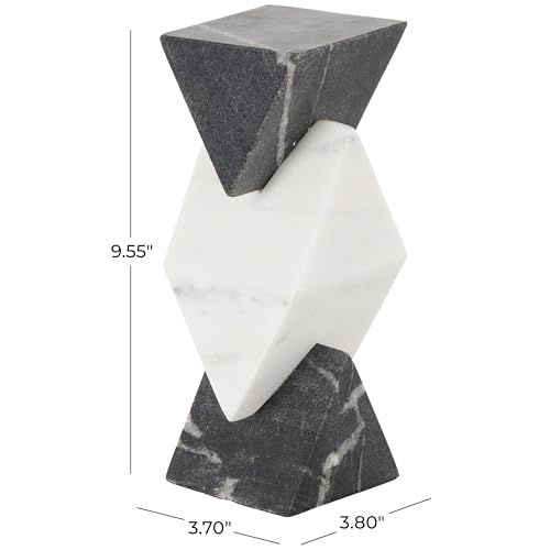 Deco 79 Marble Geometric Decorative Sculpture Stacked Pyramid Home Decor Statue with White Diamond Center, Accent Figurine 4" x 4" x 10", White - size: 4" x 4" x 10"