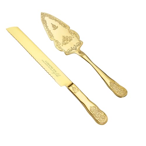 AW BRIDAL Gold Wedding Cake Knife And Server Set, Vintage Cake Cutting Set for Wedding, Personalized Cake Cutter Wedding Gift Bridal Shower Gift Anniversary Engagement Gift For Couple - color: Gold-I CHOOSE YOU