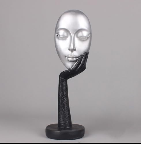 Elegant Abstract Thinking Woman Resin Sculpture - Modern Minimalist Geometric Decor, 7 Colors, 2 Sizes (12" and 15") - Contemporary Art for Living Room and Study (Silver Black 15 inch) - color: Silver Black 15 Inch