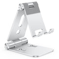 OMOTON Foldable Cell Phone Stand, C4 Portable Aluminum Phone Holder, Adjustable Phone Dock Cradle Compatible with iPhone 17/16/15 Pro Max Air, Samsung Galaxy, Small Tablets, All Smart Phones, Silver - color: A-Silver