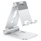 OMOTON Foldable Cell Phone Stand, C4 Portable Aluminum Phone Holder, Adjustable Phone Dock Cradle Compatible with iPhone 17/16/15 Pro Max Air, Samsung Galaxy, Small Tablets, All Smart Phones, Silver - color: A-Silver
