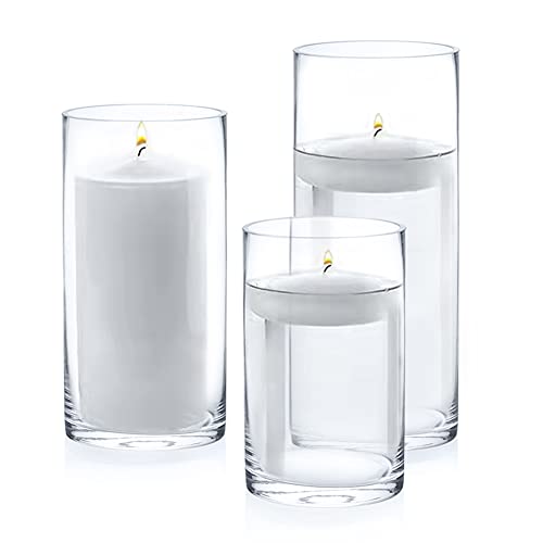Enova Floral Clear Glass Cylinder Vase 6 x 8 Inches, Clear Flower Vases, Pillar Candle Hurricane Floating Candle Holder Vase, Glass Flower Vase for Wedding Centerpieces, Home Office décor (1 Piece) - size: 6W x 8H