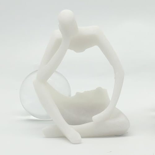 Lukitas Resin Thinker Statue - Holding Crystal Ball Sculpture, Modern Abstract Collectible Figurine for Home Office Bookshelf Decor, White Sand 7.5'' - color: White Sand