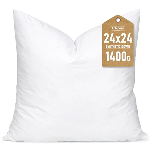 Artscope Synthetic Down Pillow Insert, 24x24 Down Alternative Throw Pillow Insert. Ultra Soft Fluffy Sleeping Pillow with 100% Cotton Cover, Decorative Pillows-White. - size: 24x24 Inch (Pack of 1)
