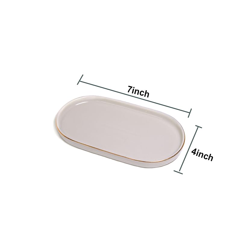 Ceramic Jewelry Dish, Perfume Vanity Tray, 7x4 Decorative Catch All Bowl for Trinket Key Ring, Small Bathroom Counter Tray, Soap Tray for Kitchen Sink (Grey) - color: Gray