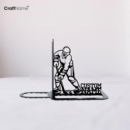 Craftnameisgn Custom Ice Hockey Table Decor Metal Bookends for Shelves, Hockey Book Ends Metal Art, Bookends Hold Books for Home Office, Ice Hockey Book Shelf Holder Office Décor - color: Ice Hockey Design 01