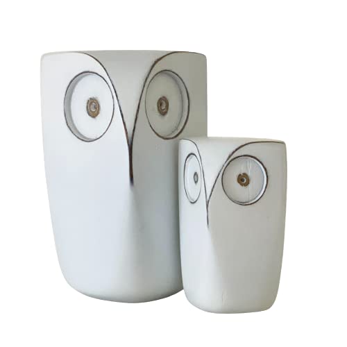 Wise Owl Decor Statue Sculptures – Set of 2 Small White Resin Figurines, 5¾ & 4 Inches High, Minimalist Decor for Home, Office, Bookshelf, or Desk