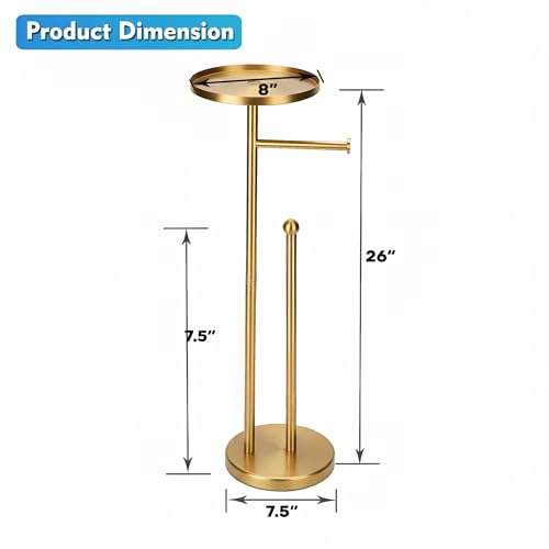 Gold Toilet Paper Holder with Shelf, Tissue Roll Holder Stand with Storage for Holding Extra 4 Toilet Paper Rolls, Stainless Steel Rustproof Freestanding (Brushed Gold) - color: Gold