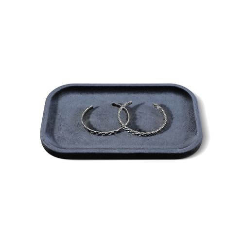 Resilient Velvet Jewelry Display Tray for Ring Earrings Bracelet Necklace, Flat Jewellery Dish for Showcase Store Retail Counter Exhibition Photography Livestream (Slate Gray, Medium) - color: Slate Gray, size: Medium