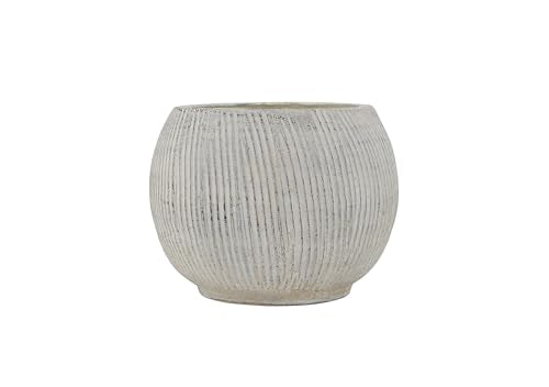 Creative Co-Op Distressed Cream Terracotta Planter with Fluted Texture