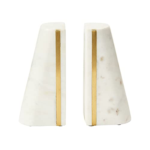 Main + Mesa Geometric Marble Bookends with Brass Inlay, White - color: White