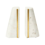 Main + Mesa Geometric Marble Bookends with Brass Inlay, White - color: White